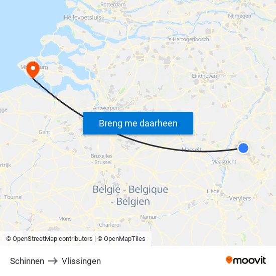 Schinnen to Vlissingen map