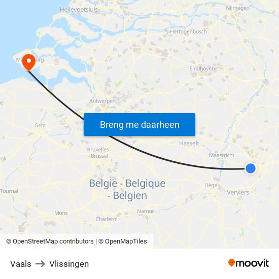 Vaals to Vlissingen map
