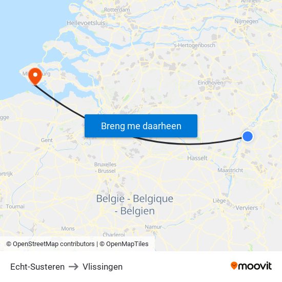Echt-Susteren to Vlissingen map