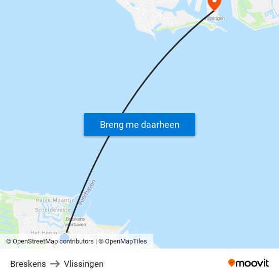 Breskens to Vlissingen map