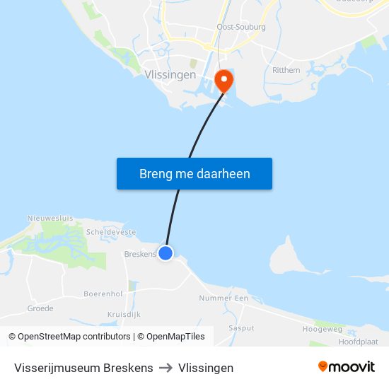 Visserijmuseum Breskens to Vlissingen map