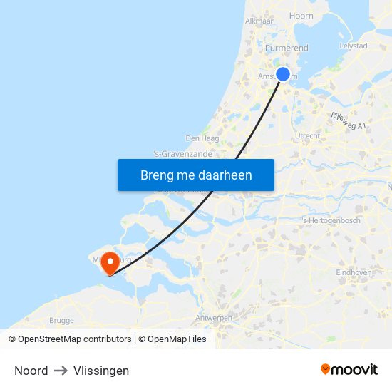 Noord to Vlissingen map