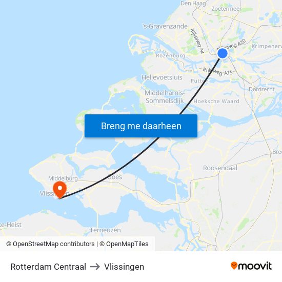 Rotterdam Centraal to Vlissingen map