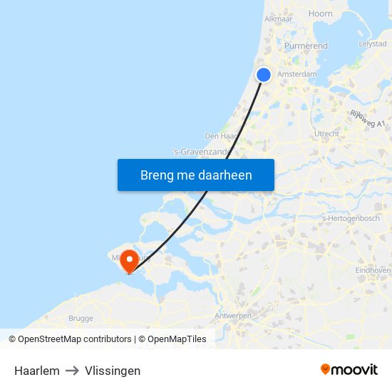 Haarlem to Vlissingen map