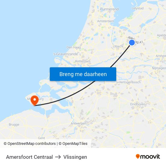 Amersfoort Centraal to Vlissingen map