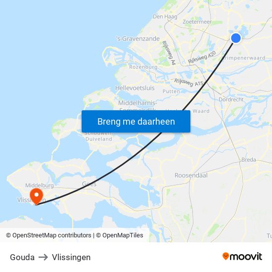 Gouda to Vlissingen map