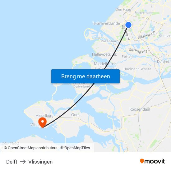 Delft to Vlissingen map