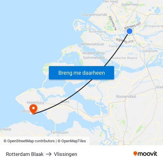 Rotterdam Blaak to Vlissingen map