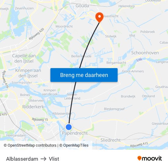 Alblasserdam to Vlist map