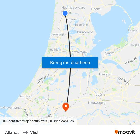 Alkmaar to Vlist map