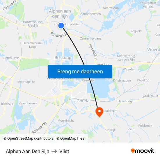 Alphen Aan Den Rijn to Vlist map
