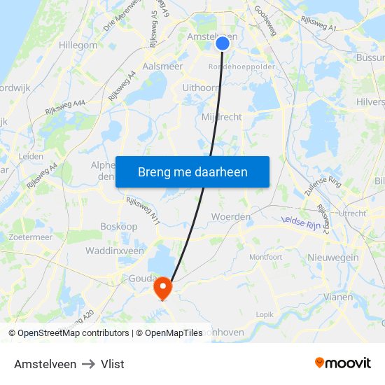 Amstelveen to Vlist map