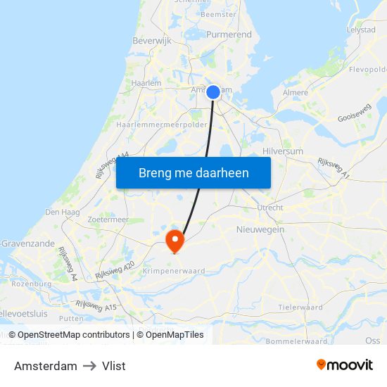 Amsterdam to Vlist map