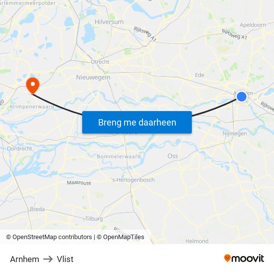 Arnhem to Vlist map