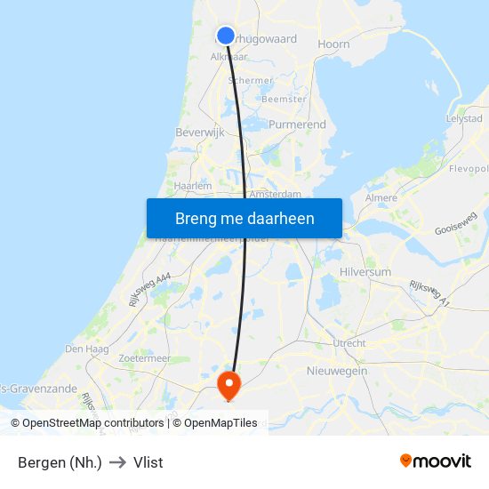 Bergen (Nh.) to Vlist map