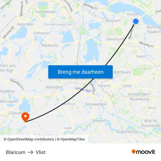 Blaricum to Vlist map