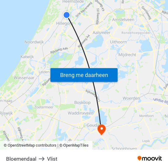 Bloemendaal to Vlist map