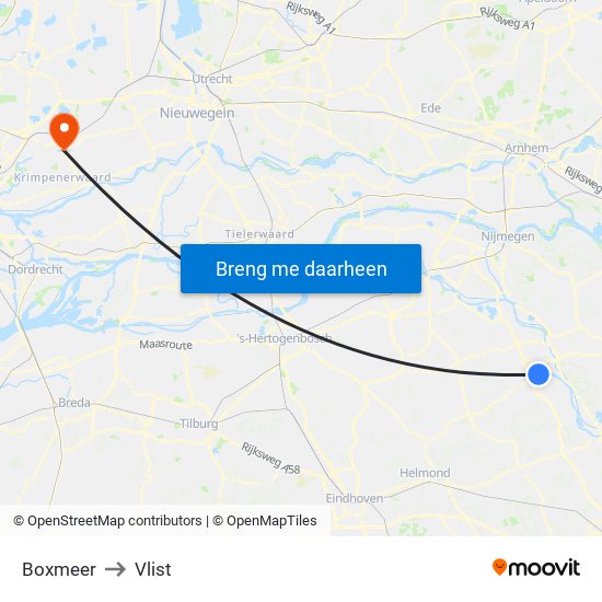 Boxmeer to Vlist map