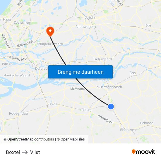 Boxtel to Vlist map