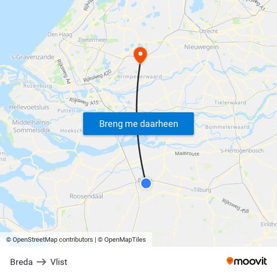 Breda to Vlist map