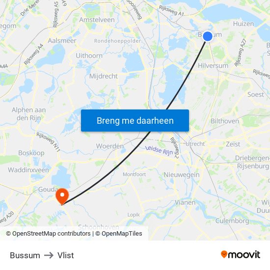 Bussum to Vlist map