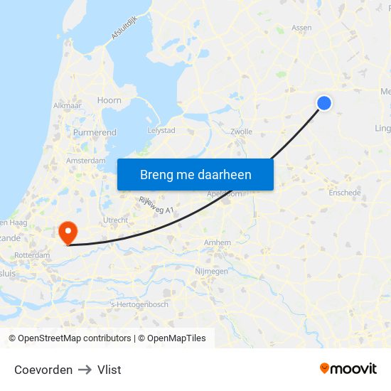 Coevorden to Vlist map