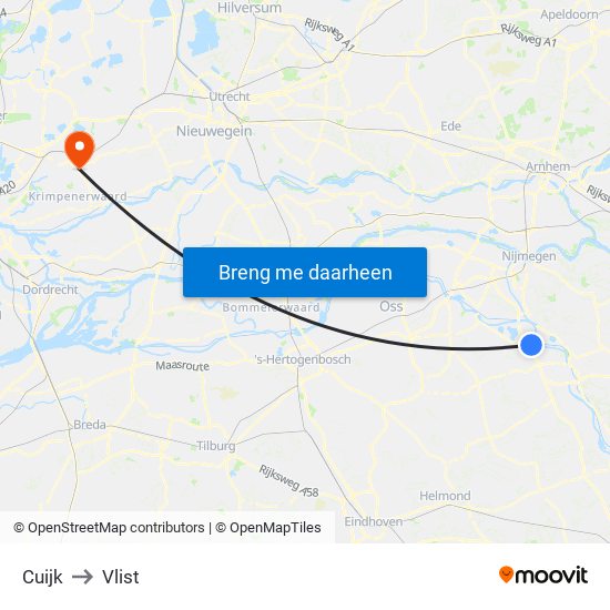 Cuijk to Vlist map