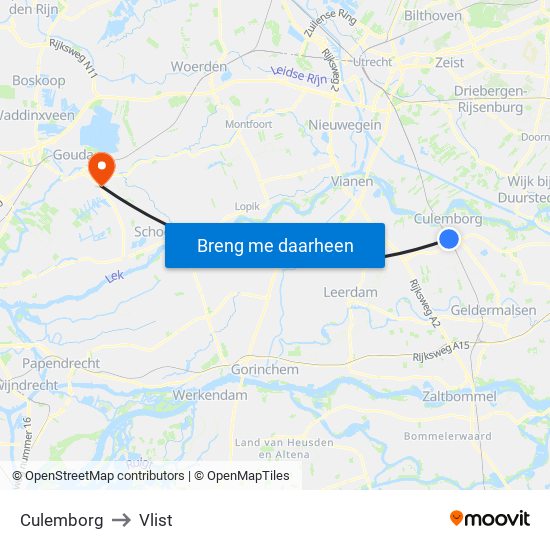 Culemborg to Vlist map