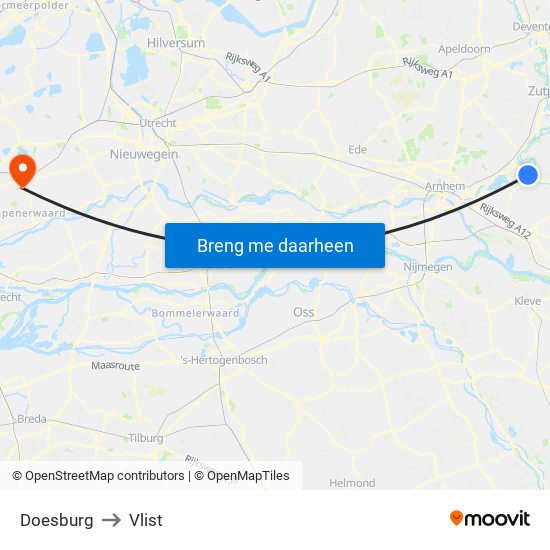 Doesburg to Vlist map