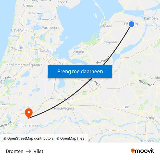 Dronten to Vlist map