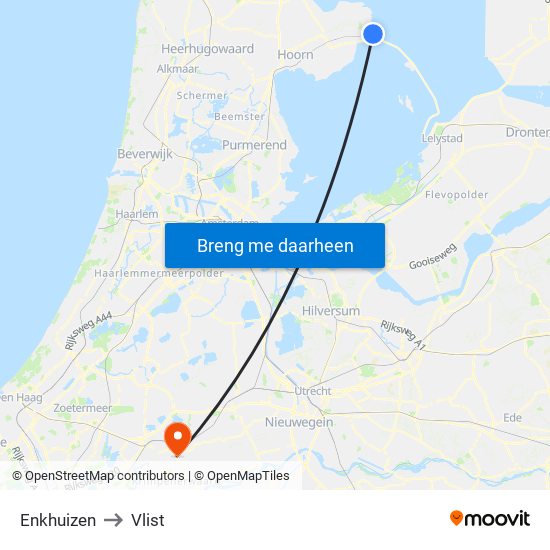 Enkhuizen to Vlist map