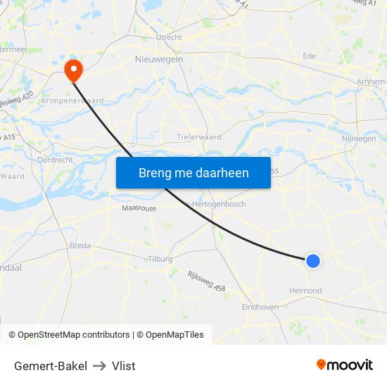 Gemert-Bakel to Vlist map