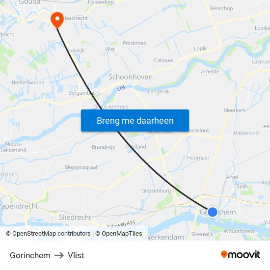 Gorinchem to Vlist map