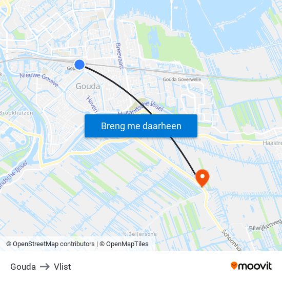 Gouda to Vlist map