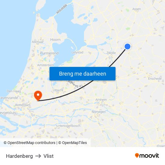 Hardenberg to Vlist map