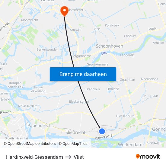 Hardinxveld-Giessendam to Vlist map
