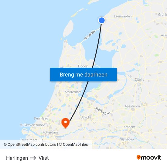 Harlingen to Vlist map