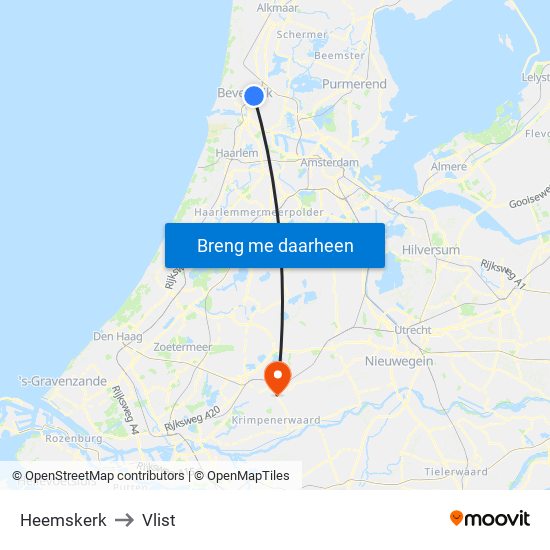 Heemskerk to Vlist map