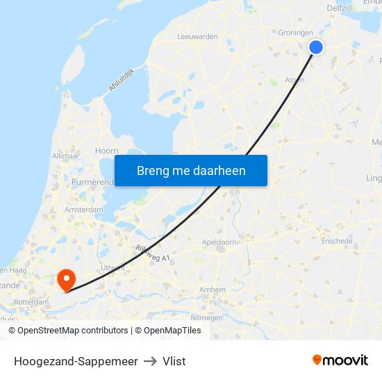 Hoogezand-Sappemeer to Vlist map