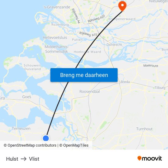 Hulst to Vlist map