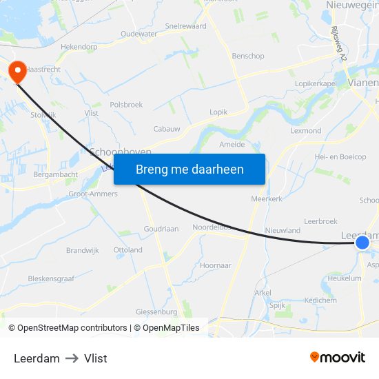 Leerdam to Vlist map