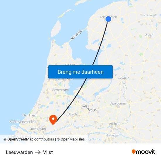 Leeuwarden to Vlist map