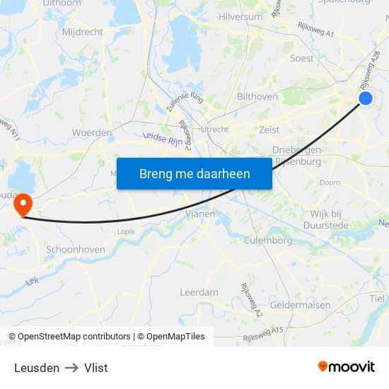 Leusden to Vlist map