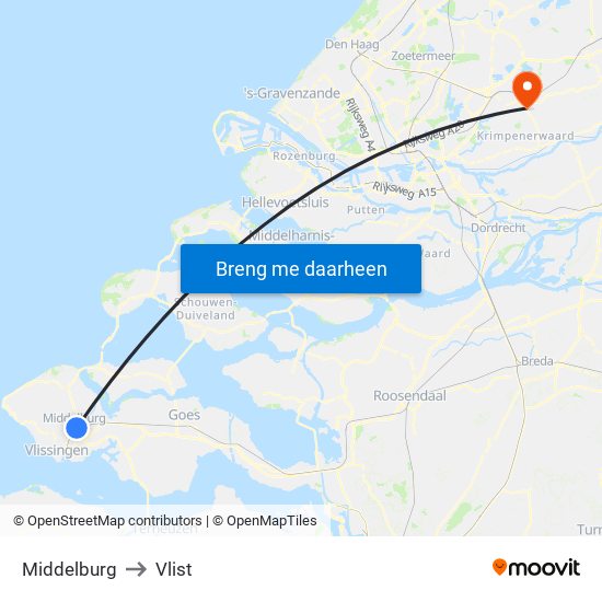 Middelburg to Vlist map