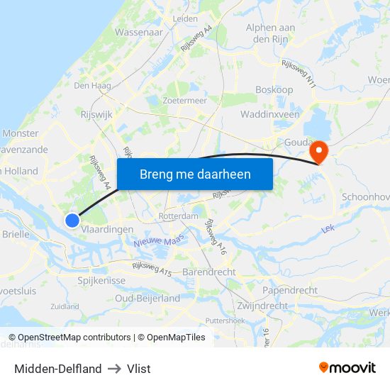 Midden-Delfland to Vlist map