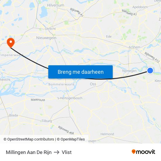 Millingen Aan De Rijn to Vlist map