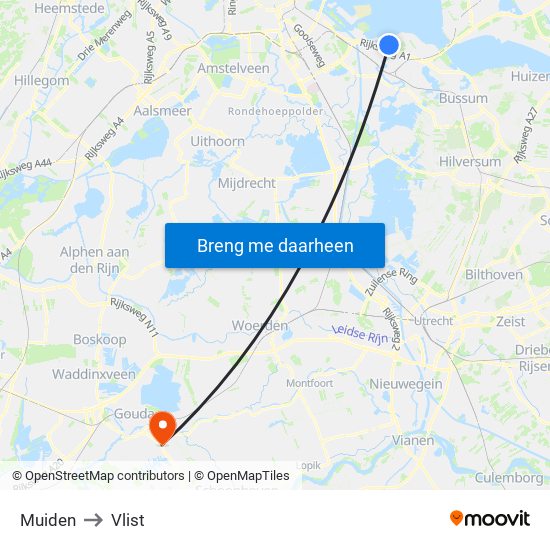 Muiden to Vlist map