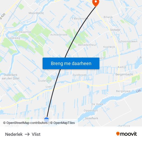 Nederlek to Vlist map