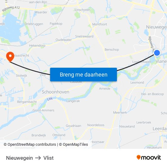 Nieuwegein to Vlist map