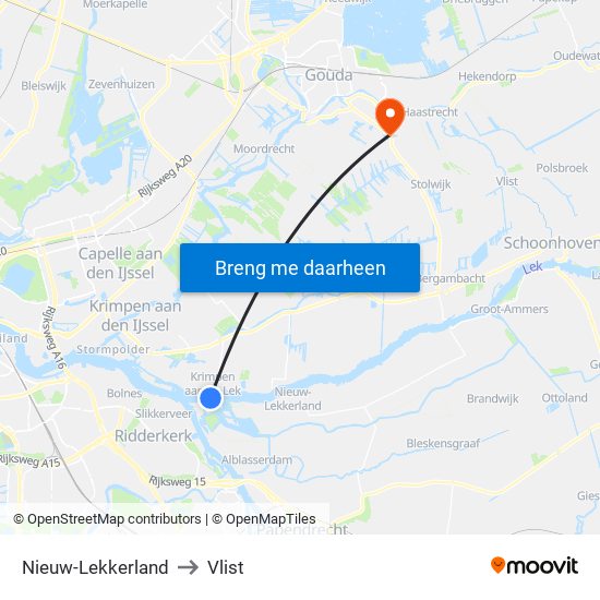 Nieuw-Lekkerland to Vlist map